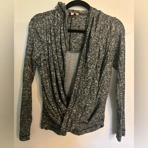 Juicy Couture Womens Faux 2 Piece Long Sleeve Hooded Sweater Black Grey Sz Small